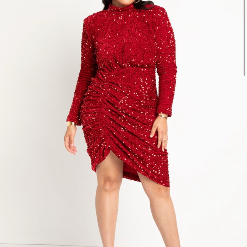Eloquii Red Sequin Long Sleeve Dress